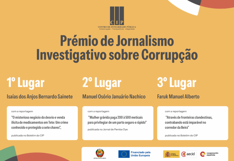 Centro de Integridade Pública e Íntegra anunciam vencedores do Prémio de Jornalismo Investigativo sobre Corrupção 2025